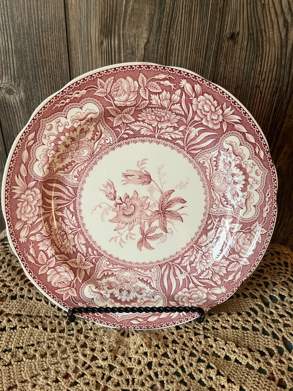 Spode Rose Transferware Floral Dinner Plate